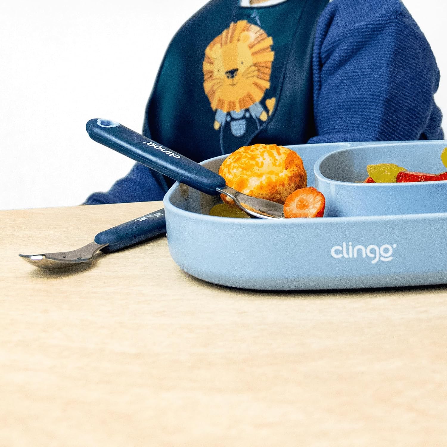 Clingo Kit Talher Infantil Inox com Estojo/Kit Alimentação Lancheira Colher e Garfo, Azul