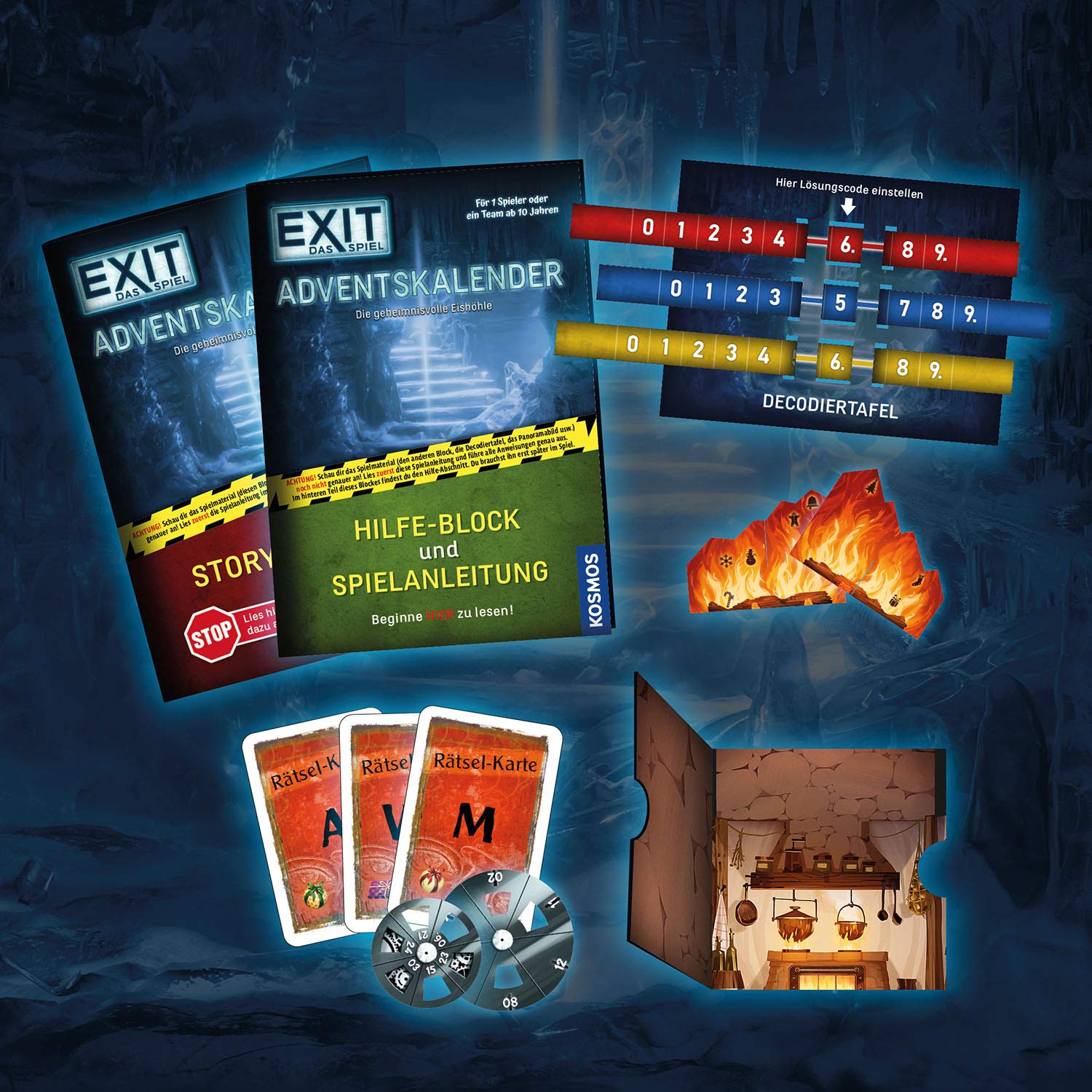 KOSMOS 693206 EXIT® - Das Spiel Adventskalender - Die geheimnisvolle Eishöhle, mit 24 spannenden Rätseln ab 10 Jahre, Amazon Exklusiv, Escape Room Spiel vor Weihnachten