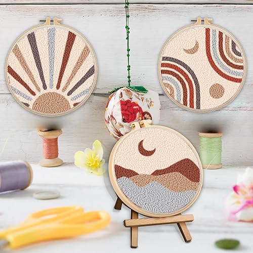 Miniatura 6 de Juego de 3 juegos de agujas de punzonado, kit de iniciación de bordado para niños principiantes, herramienta de aguja de perforación con tela de