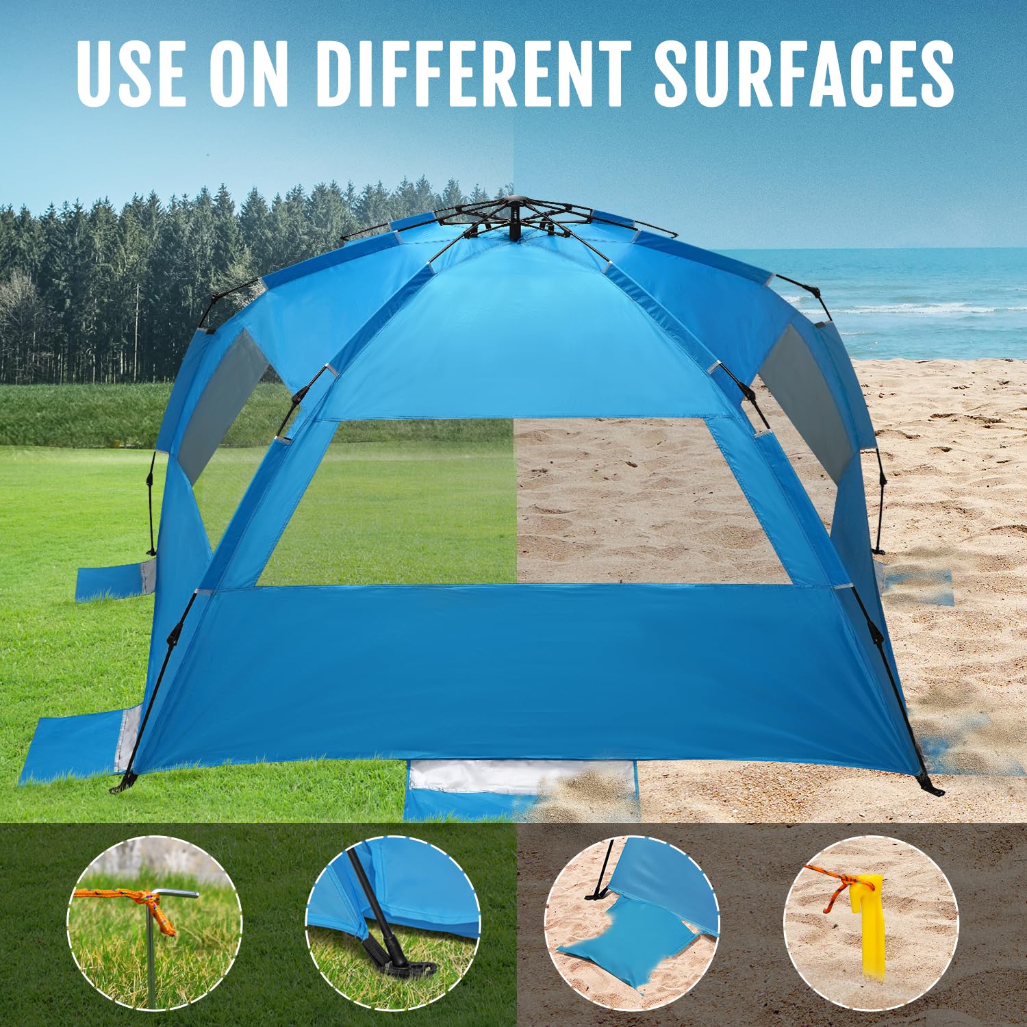 Tente De Plage Pop-Up Deluxe XL - Pour 3-4 Personnes - Protection UV - Facile à Monter - NEUVE