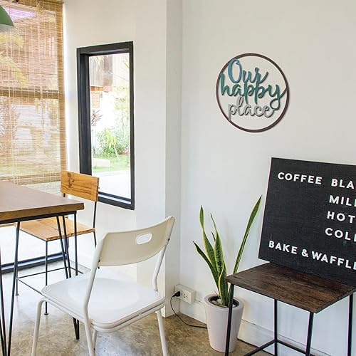 Miniatura 3 de Letrero de metal para colgar en la pared con texto en inglés "Our Happy Place", letrero de metal para colgar en la pared, placa para decoración de