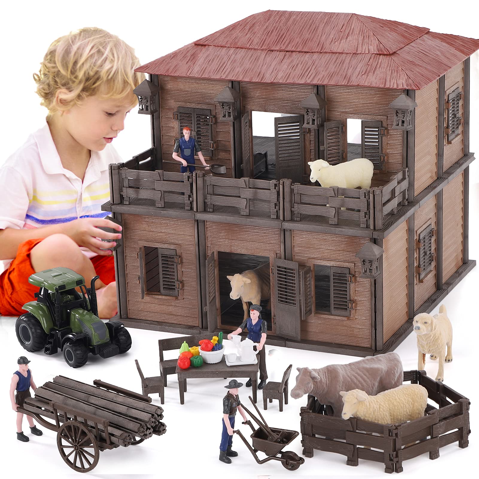 Buy Lucky Doug Farm Animal House Toys Playset for Kids Toddlers Ages 3