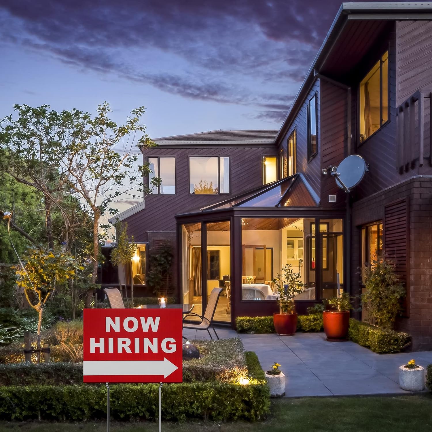 5 Pieces Now Hiring Signs with Stakes 16" x 12" Corrugated Plastic Help Wanted Signs for Business Outdoor Double Sided Job Help Wanted Sign with Directional Arrows Large Heavy Duty Yard Sign Stakes