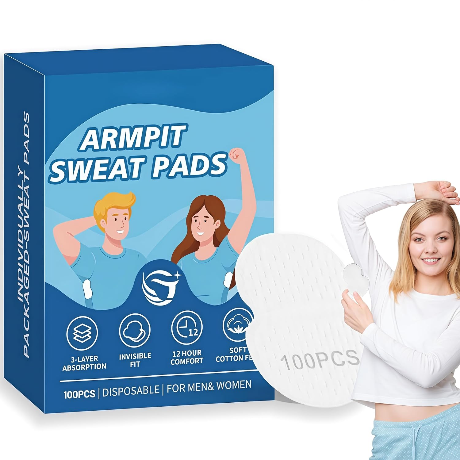Armpit Sweat Pads for Women and Men, Underarm Sweat Pads can Easily Absorb Sweats and Neutralize Odors, Individually Packaged Sweat Pad for Under Arms Stay Confident (100 Count)