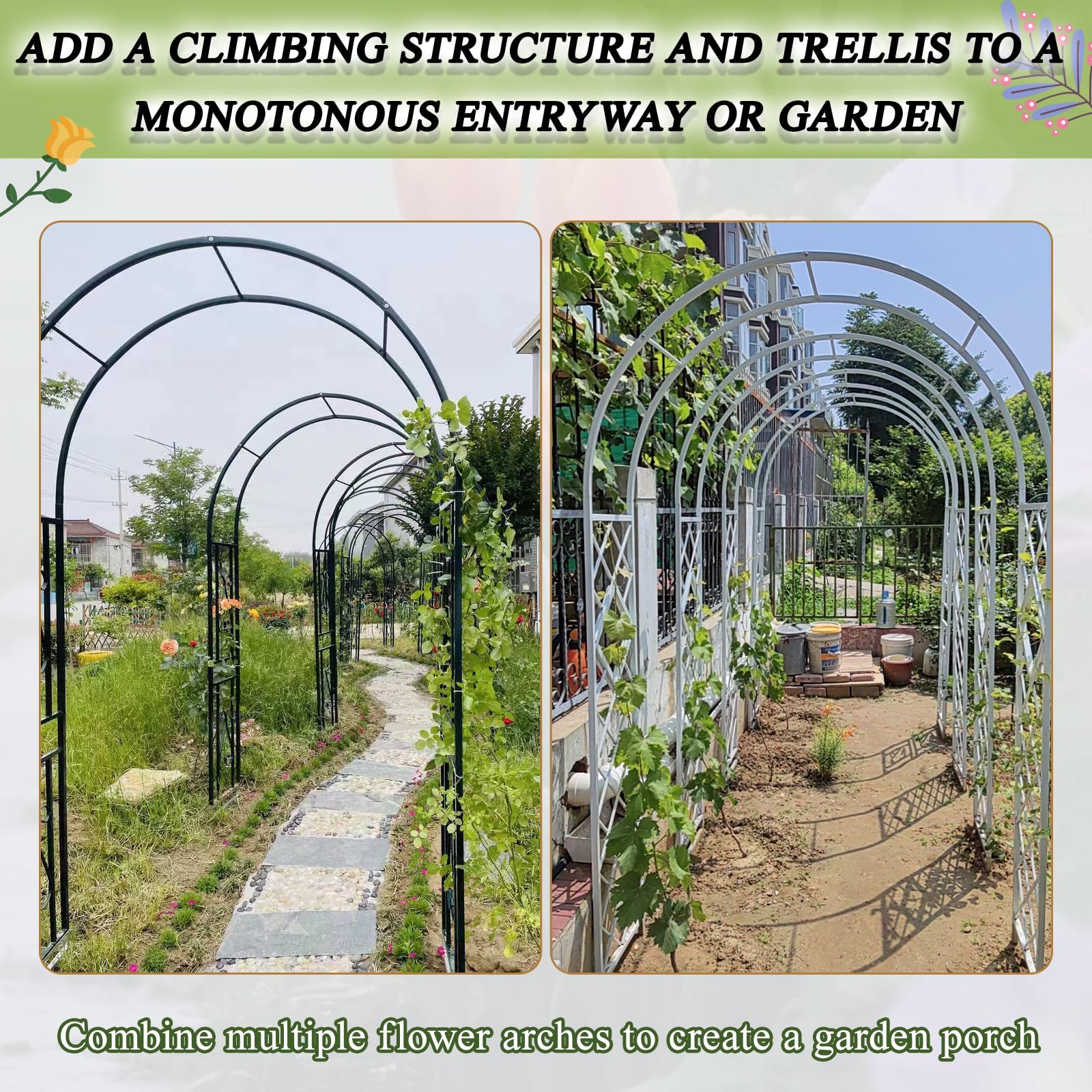 Heavy Du Metal - Arco per rose in acciaio inossidabile, per piante rampicanti e viti, resistente alle intemperie, da giardino, facile da montare, colore: bianco (220 x 40 x 230 cm)