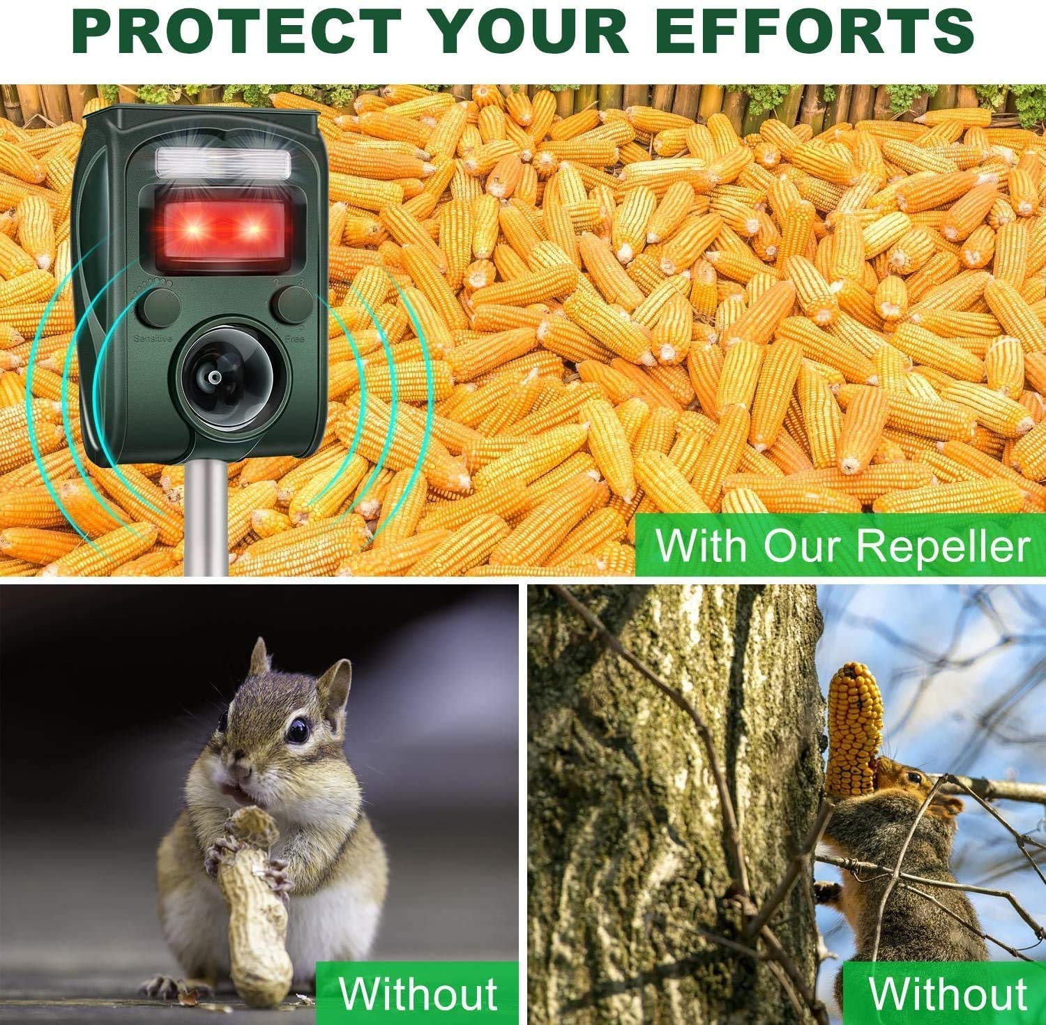 2X Repelente para Gatos,Ultrasonido Exterior Potente e Impermeable con Sensor de Movimiento - Recarga Solar/USB - Animales, Gatos, Perros, pájaros (Hierro)