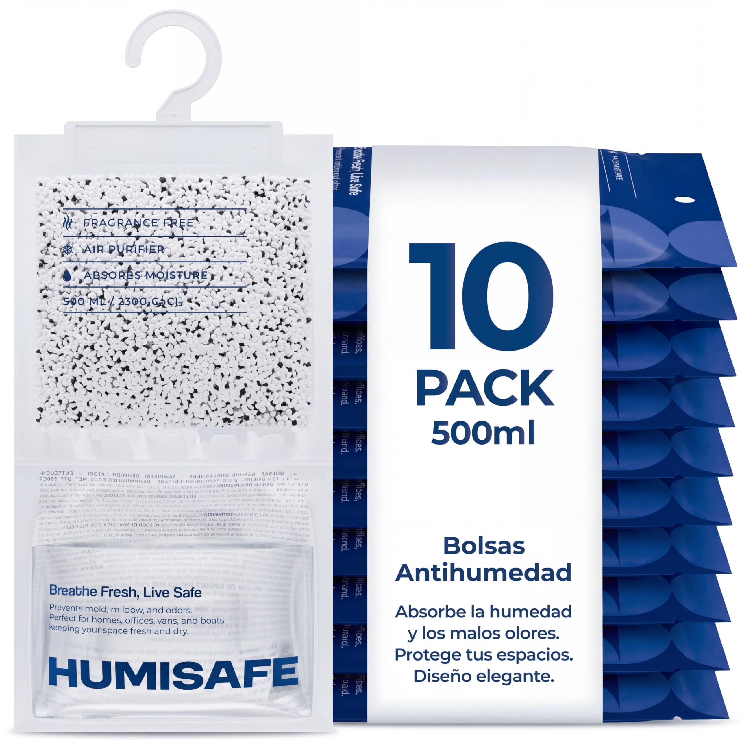 Bolsas antihumedad armarios | X10 500ML | Antihumedad habitacion | Absorbe humedad | Deshumidificador armario | Humedad armarios | Deshumificadores de humedad | Antihumedad pared | Elimina olores