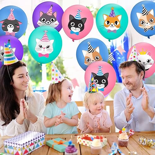 Miniatura 6 de 40 globos de látex para fiesta de cumpleaños de gatos, lindos globos con estampado de gatitos de dibujos animados, decoraciones de fiesta de gato,