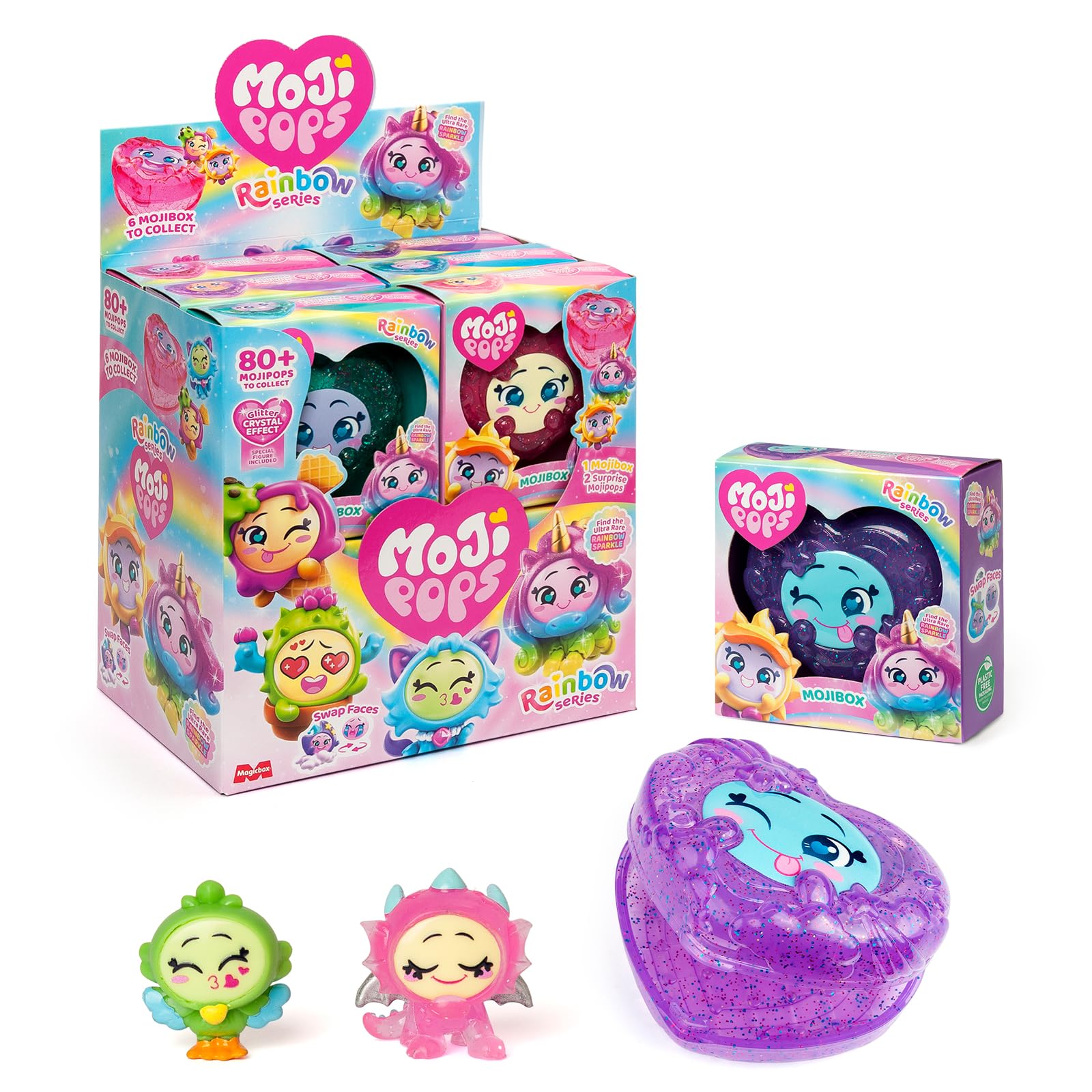 MOJI POPS Rainbow Series, Mojibox, Caja con 12 Mojibox. Cada cajita Contiene 2 Figuras Sorpresa y 1 Checklist, 6 Colores Diferentes