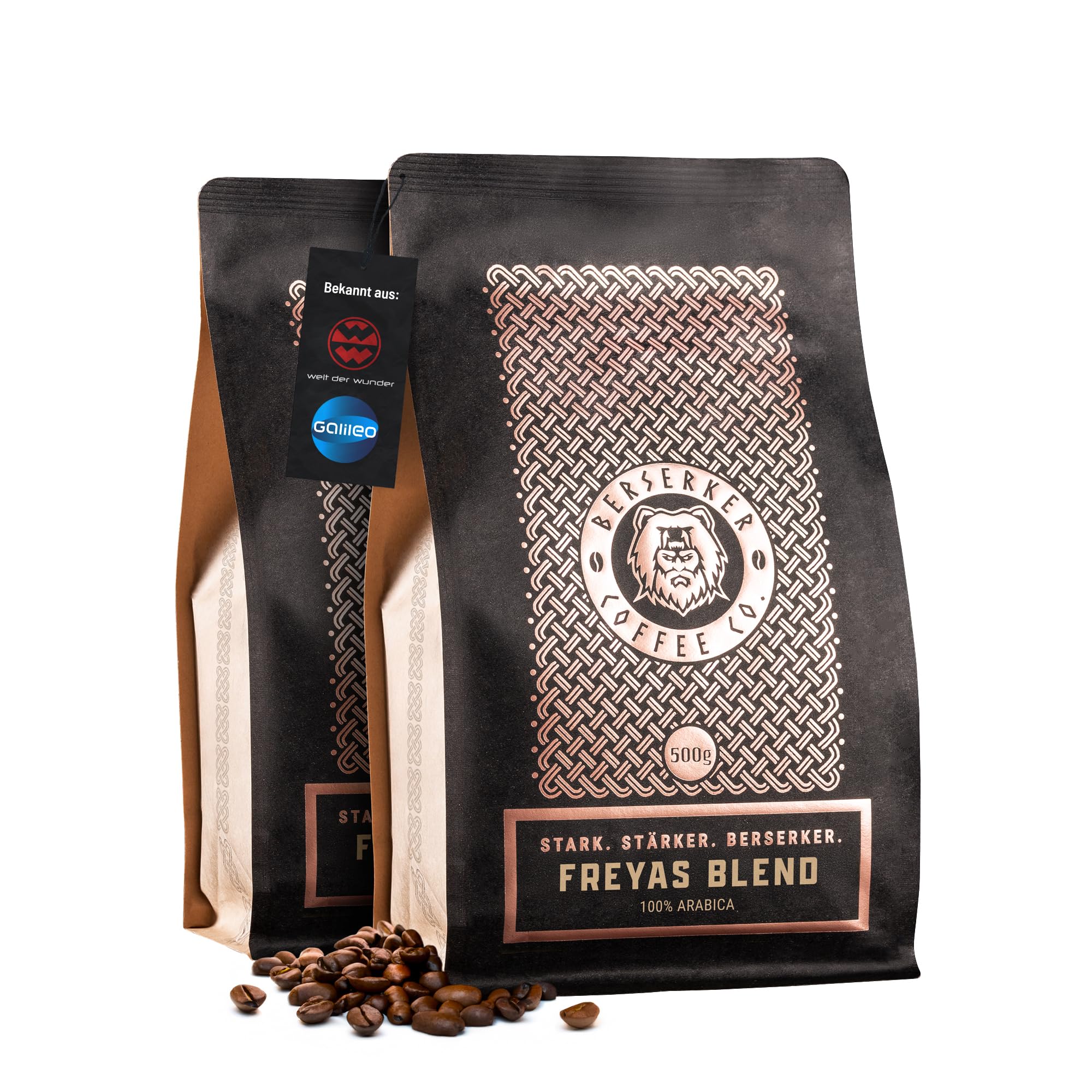 BERSERKER COFFEE - Freyas Blend, 2x500g - 100% Arabica Kaffeebohnen - sanft fruchtige Kaffeebohnen, milde Röstung - für Vollautomat, Filter, French Press & Siebträger - GANZE BOHNE
