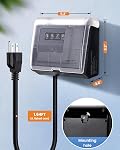 SURAIELEC WiFi Minuteur de piscine pour les piscines à débordement, NEMA 5-15R Minuterie enfichable avec double sortie, 15A 125V 1HP, Imperméable aux intempéries PC Couverture, idéale pour les pompes à piscine, filtres, lumières et systèmes de chloration du sel