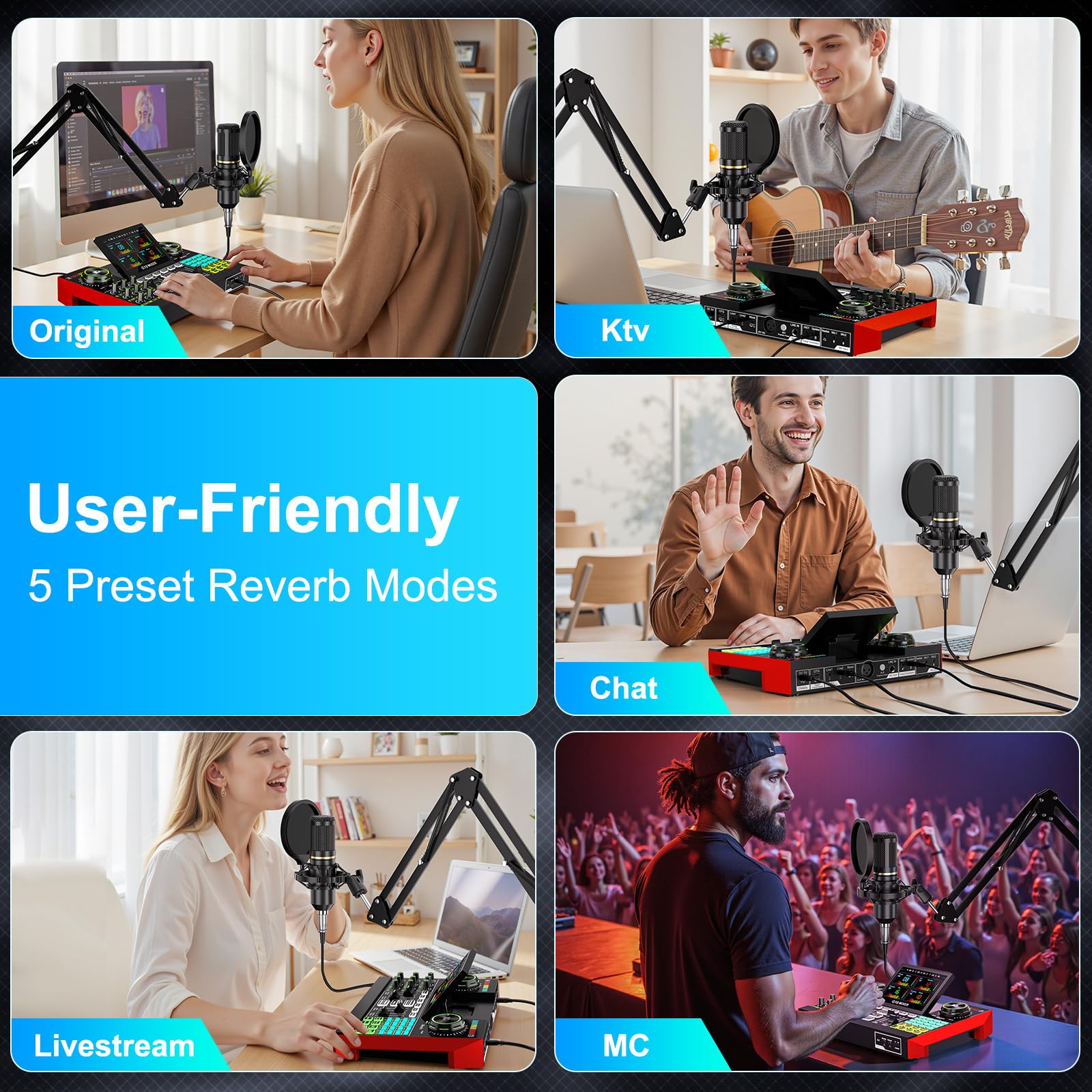 Podcast Equipment Bundle with 3.5mm BM800 Condenser Microphone for Pc/Phone Live Streaming Singing Gaming, Podcast Microphone Bundle with Live Sound Board Audio Mixer,Voice Changer, Denoise,DJ Sets