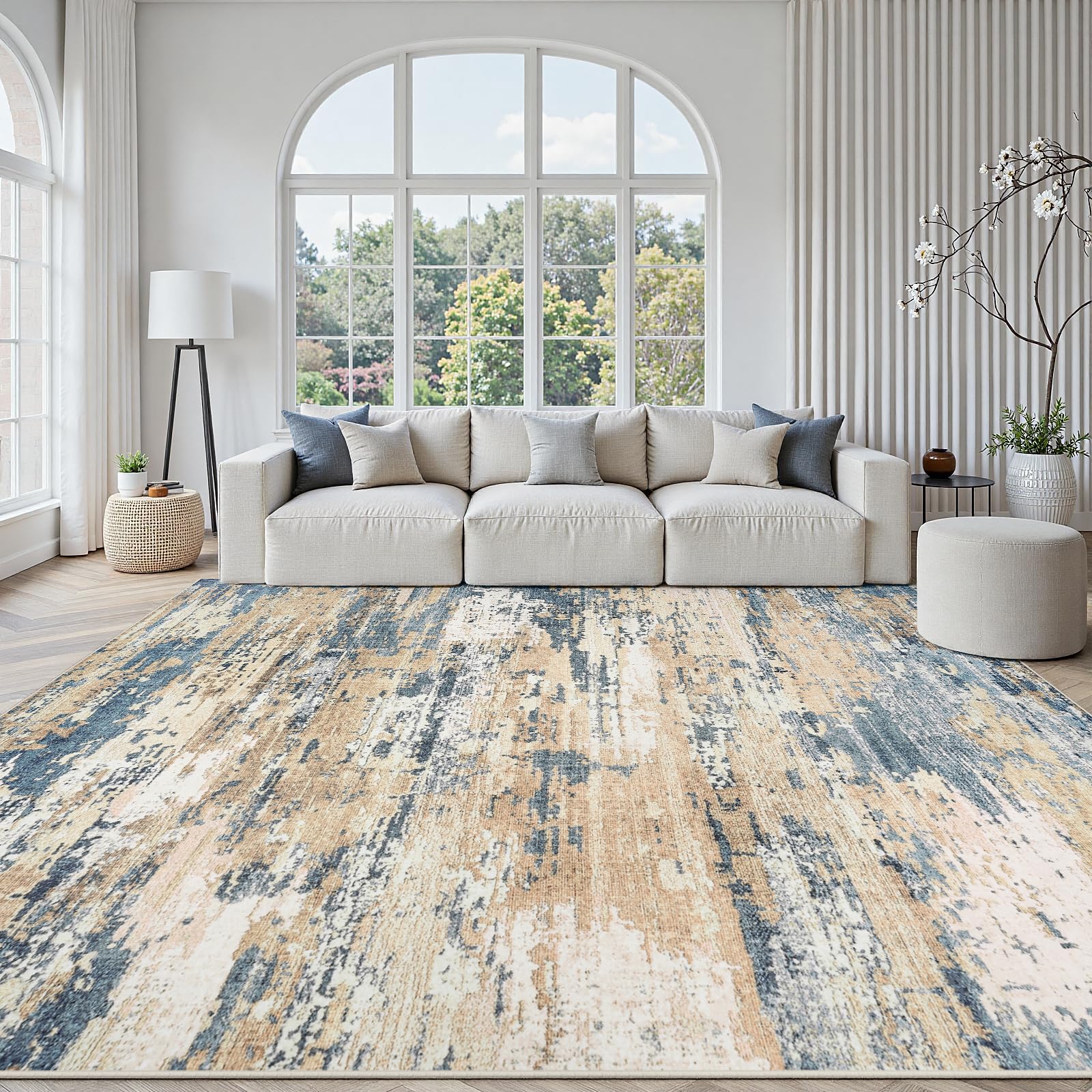 Area Rugs 10x14 Living Room: Large Soft Washable Rug Modern Abstract Anti-Skid Non-Shedding Carpet Indoor Floor Thin Carpets for Bedroom Dining Room