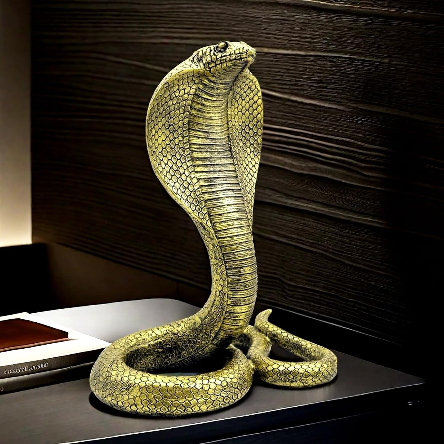 10 INCH Large King Cobra Snake Statue Figurine Sculpture Animal Figure Collectible Gifts for Snake Lover Office Home Decor Desk Accessories Decoration Garden Yard Figurines Outdoor Decor Vintage Gold