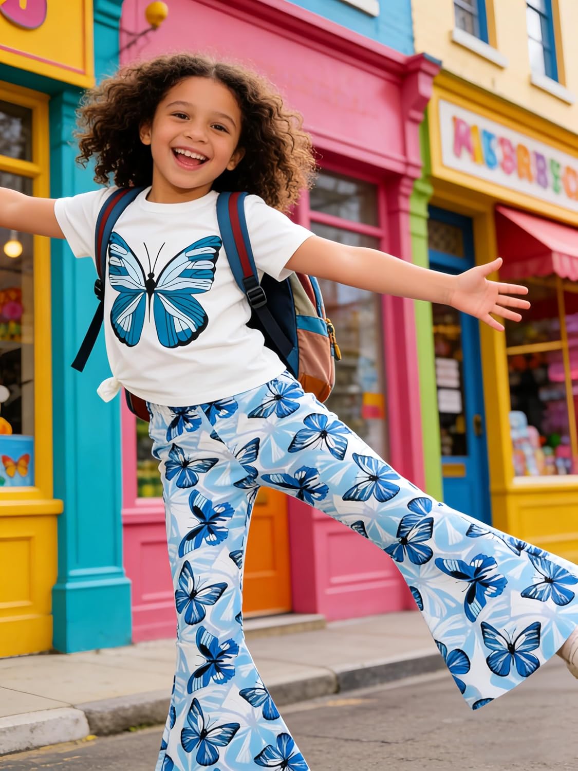 Kid Toddler Girl Clothes Outfits Short Sleeve Butterfly Top Flared Leg Pants Summer Clothing Set - Image 4