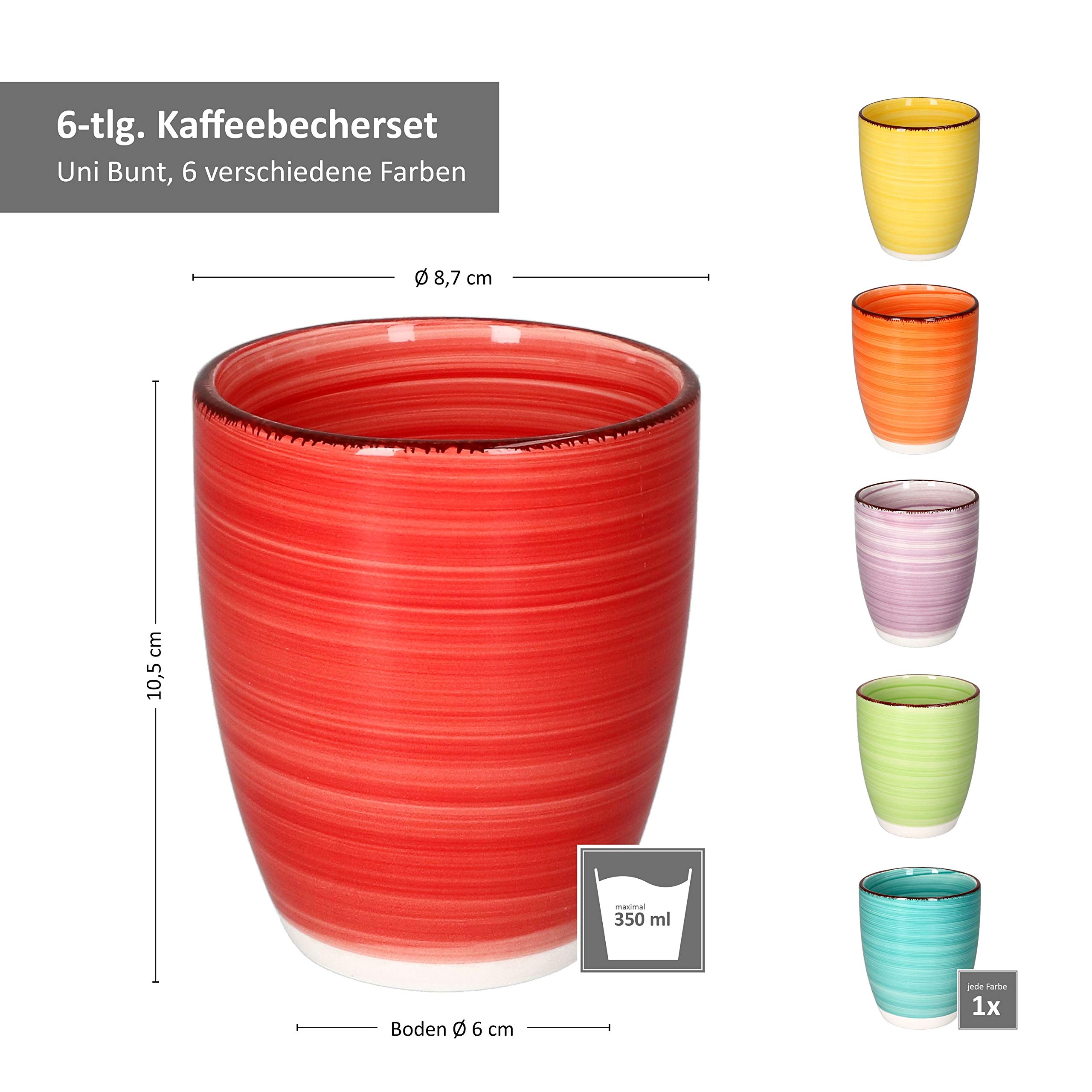 MamboCat Lampart Nero Lot De 6 Tasses à Café Noires - Faïence Style Ethnique Moderne 300ml