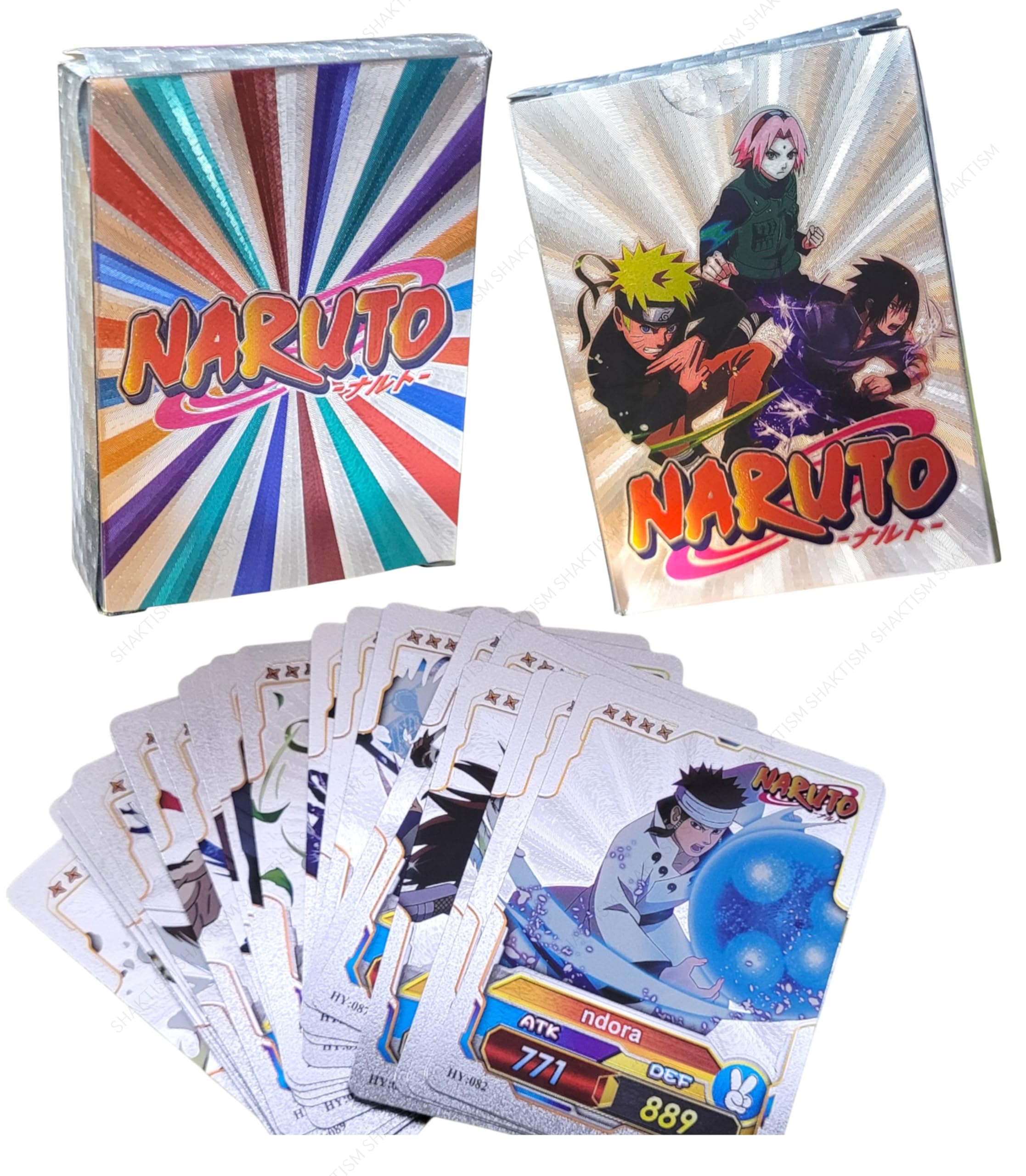 SHAKTISM Kids Anime Unique Card Game Desk Pack, Official Anime CCG Collectable Playing Foil Cards, Anime Merchandise Gift, Pack of 55 (Naruto Cards Silver)