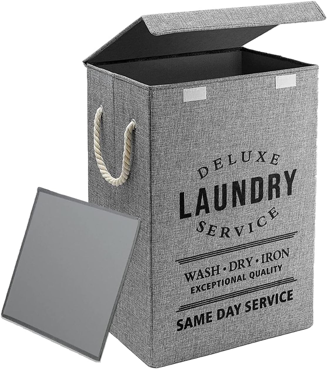Stylish Grey Hamper Fabric Laundry Basket With Lid Ideal for Kids Toys and Dirty Clothes Storage