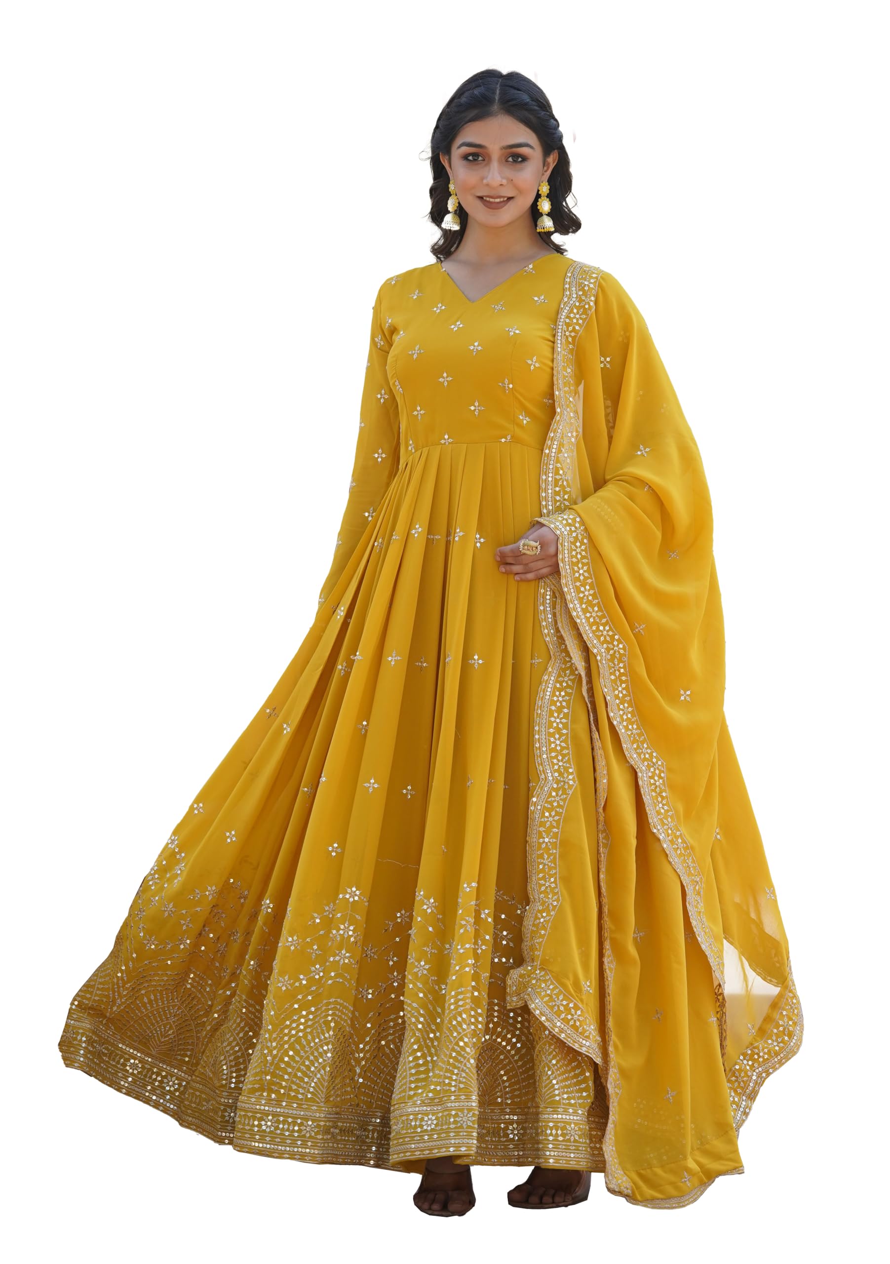 Fashion Basket Turquoise Georgette With Sequins Embroidery Anarkali Kurta Set For Women