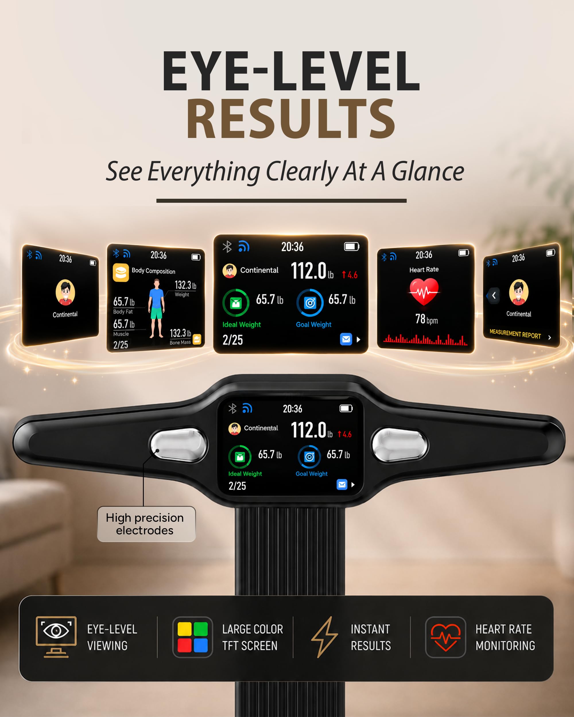 Homerz Balance intelligente - Balance intelligente sans flexion avec IMC, graisse corporelle, masse musculaire, composition corporelle complète avec suivi numérique du poids, balance avec poignée