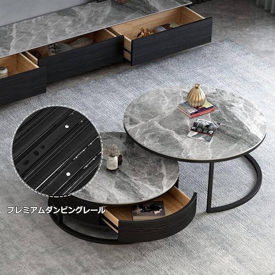 Amazon.co.jp: 丸 センターテーブル 大理石柄 コーヒーテーブル