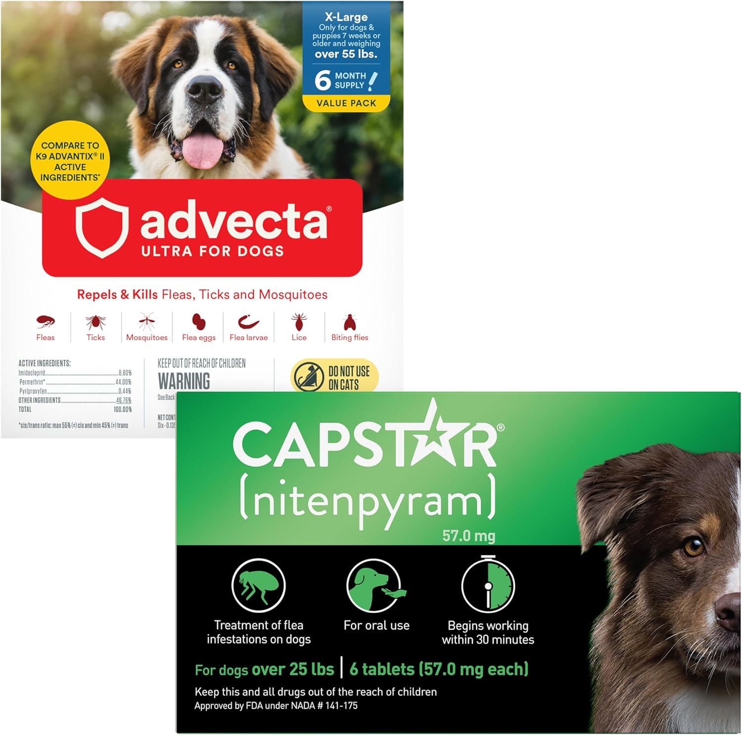 ADVECTA Flea and Tick Prevention for X-Large Dogs Over 55 lbs (6 Doses) + CAPSTAR Flea Treatment for Dogs Over 25 lbs (6 Doses) Bundle