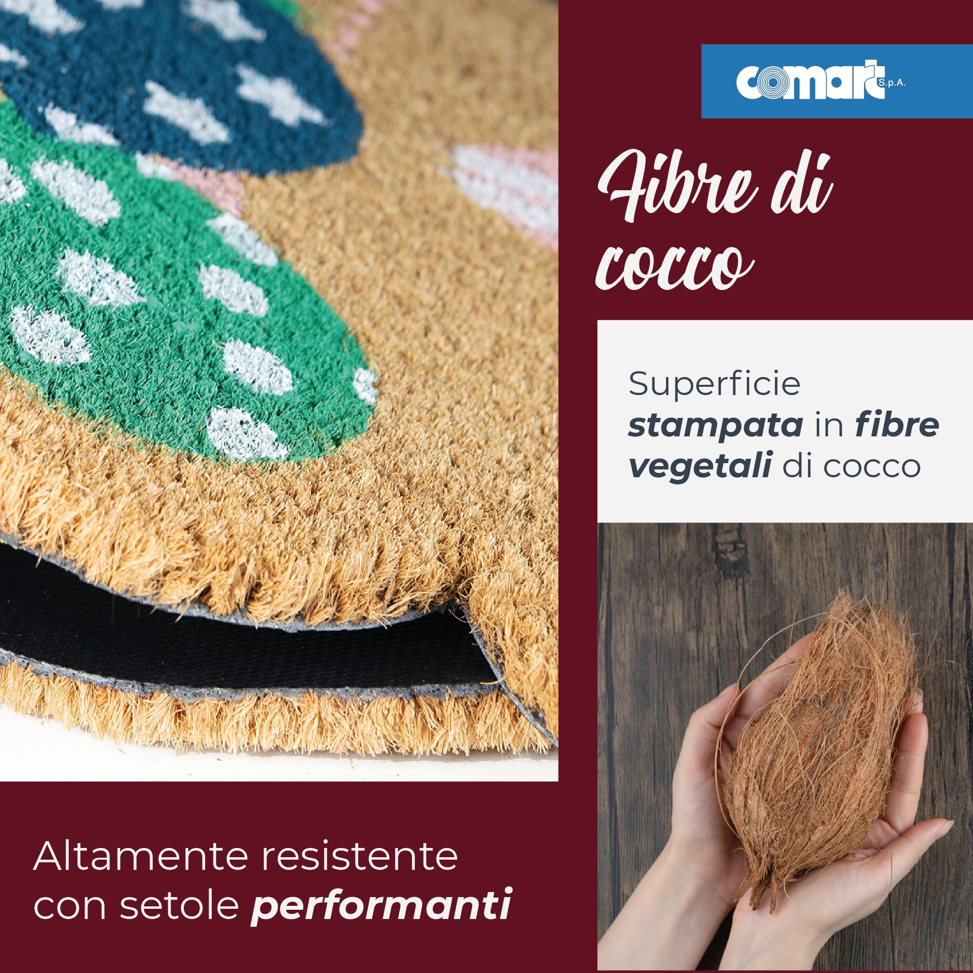 Comart - Zerbino Christmas - 40x70 cm - in Cocco - Sagomato con Disegni Natalizi – Tappeto per Ingresso Esterno o Interno - Antiscivolo - Decorazione per le Feste - Regalo per la Casa – Palline Natale