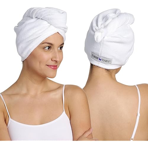 Turbie Twist 2-Pack Microfiber Hair Towel for Beauty, Travel, Gifting - Hair Wrap Turban for Straight, Wavy & Curly Hair - Premium Hair Care - White & White
