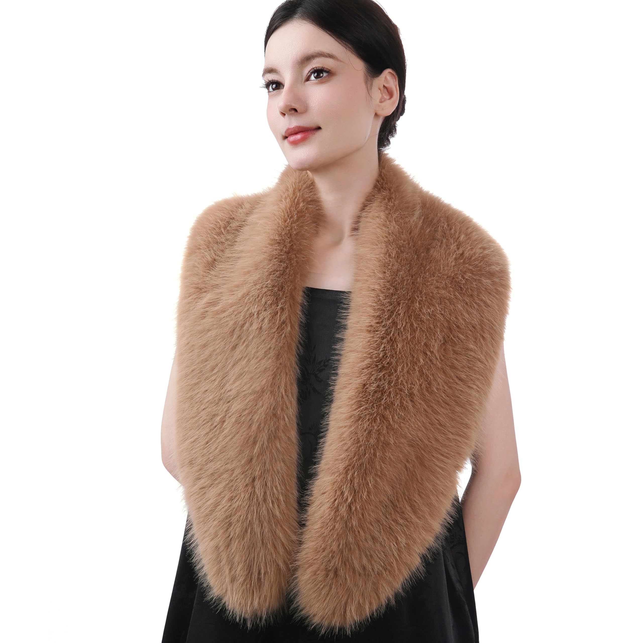 Dikoaina Women's Faux Fur Collar Scarf Wrap – Winter Warm Shawl Cape Elegant Neck Warmer for Ladies