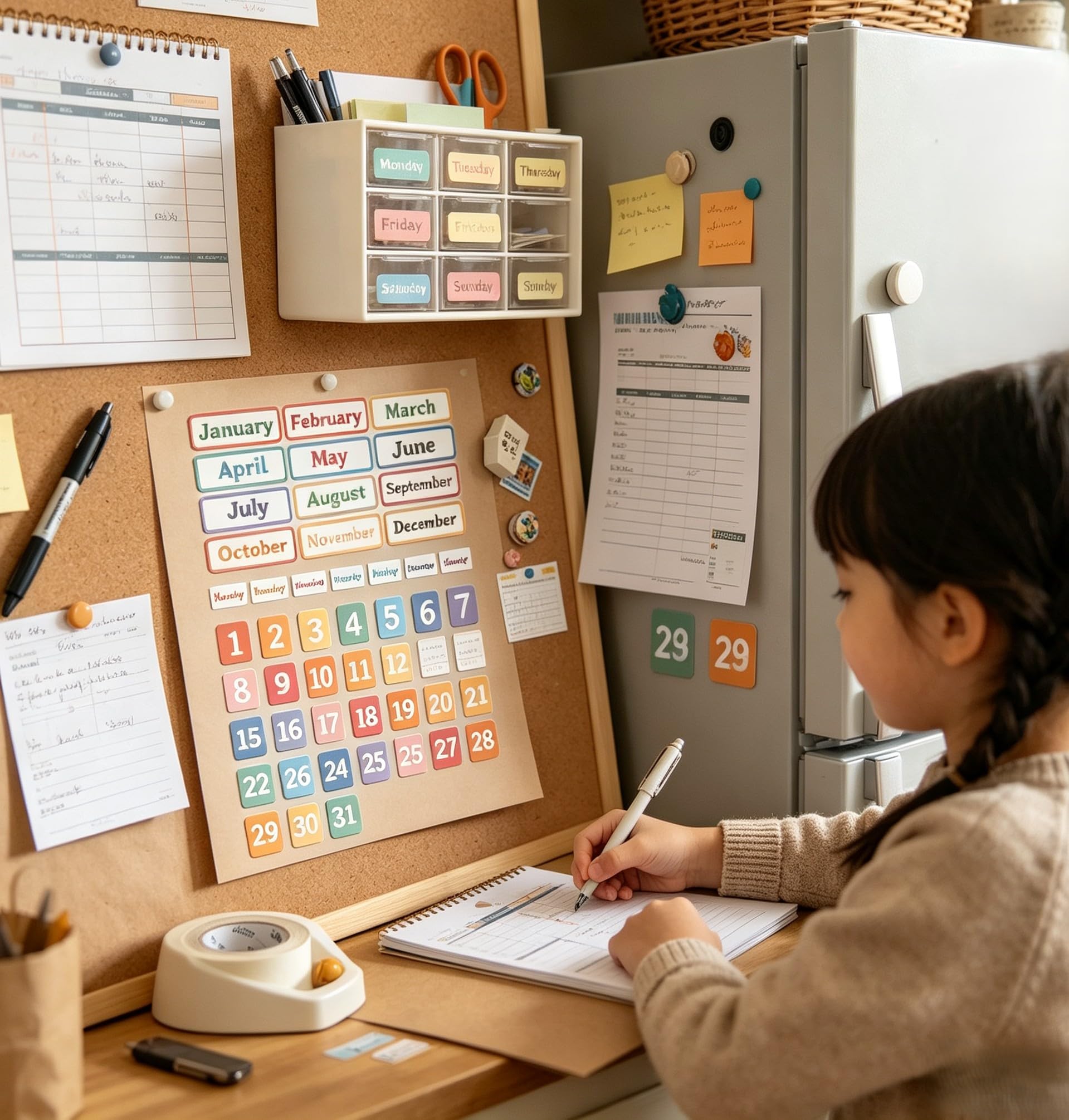 Imanes de Calendario para Pizarra Blanca y refrigerador, 50 Piezas de Colores magnéticos para días de la Semana y Meses para Aula y Oficina