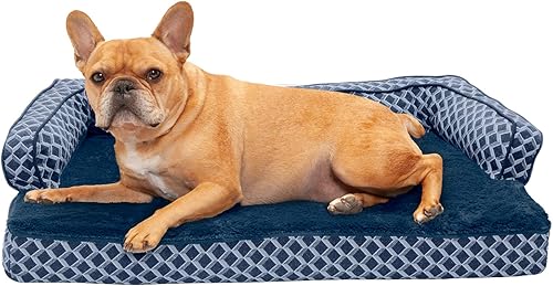 Furhaven Pet Sofá de felpa ortopédica para perro, cama con forma de L, tumbona ergonómica con contorno de cuna, cama para perros y gatos, varios