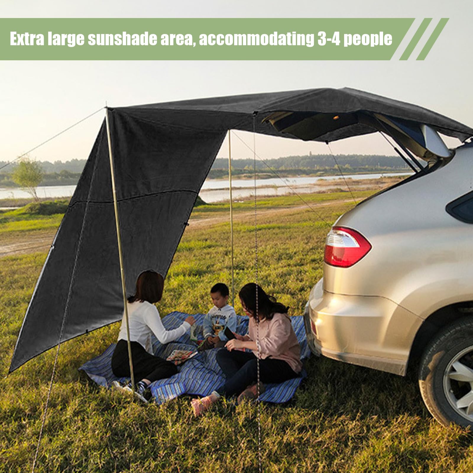 Auvent universel étanche 200-300 cm | Tente de toit et auvent pour voiture, caravane, bus | Protection UV +50, avec barres et passepoil | Camping en plein air, plage et jardin