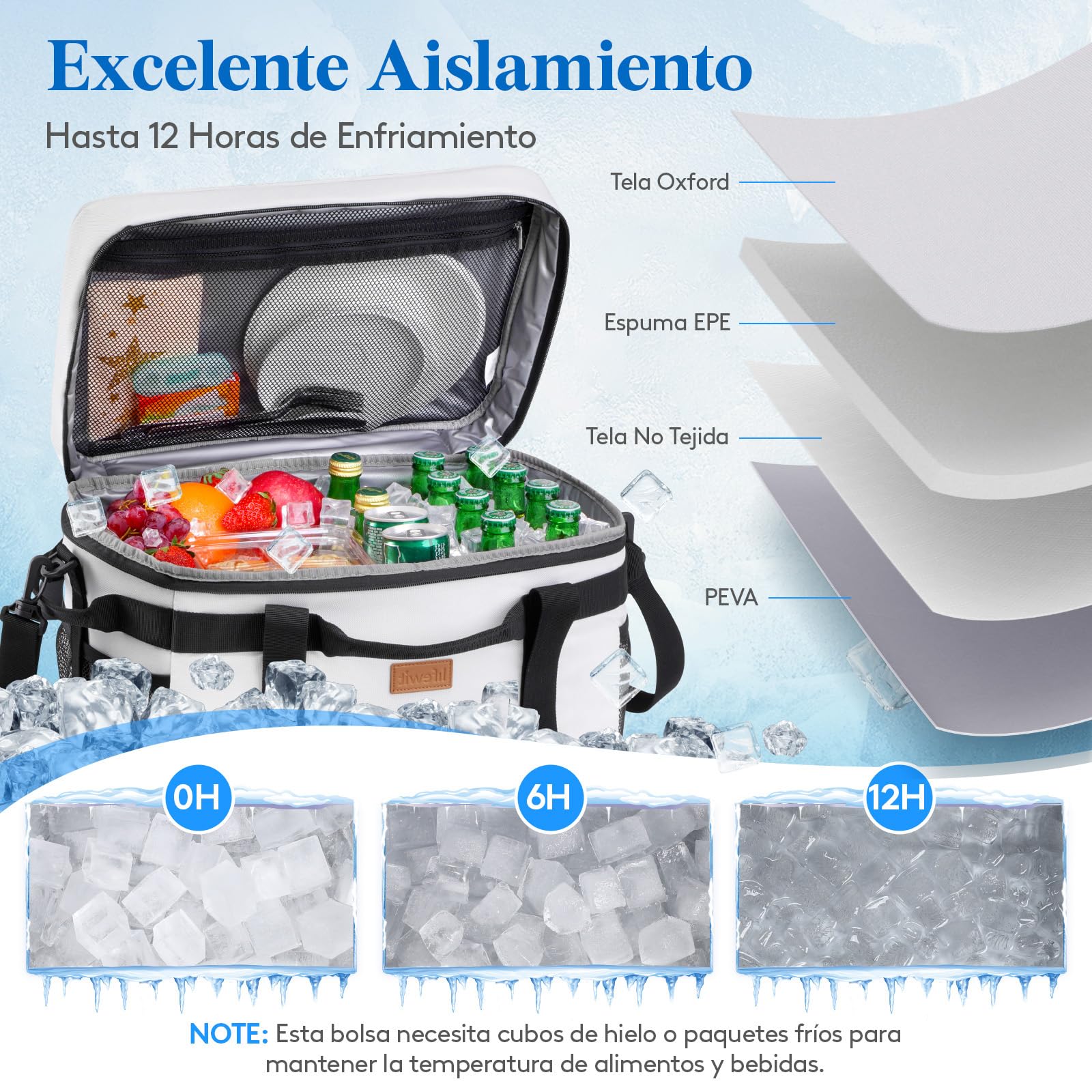 Lifewit Nevera Portatil, Bolsa Termica Grande, Cooler Bag Plegable con múltiples asas, Bolsa Nevera Porta Alimentos para Hombre Mujer, Porta Alimentos para Picnic, Camping, Barbacoa, Gris Seda, 30L