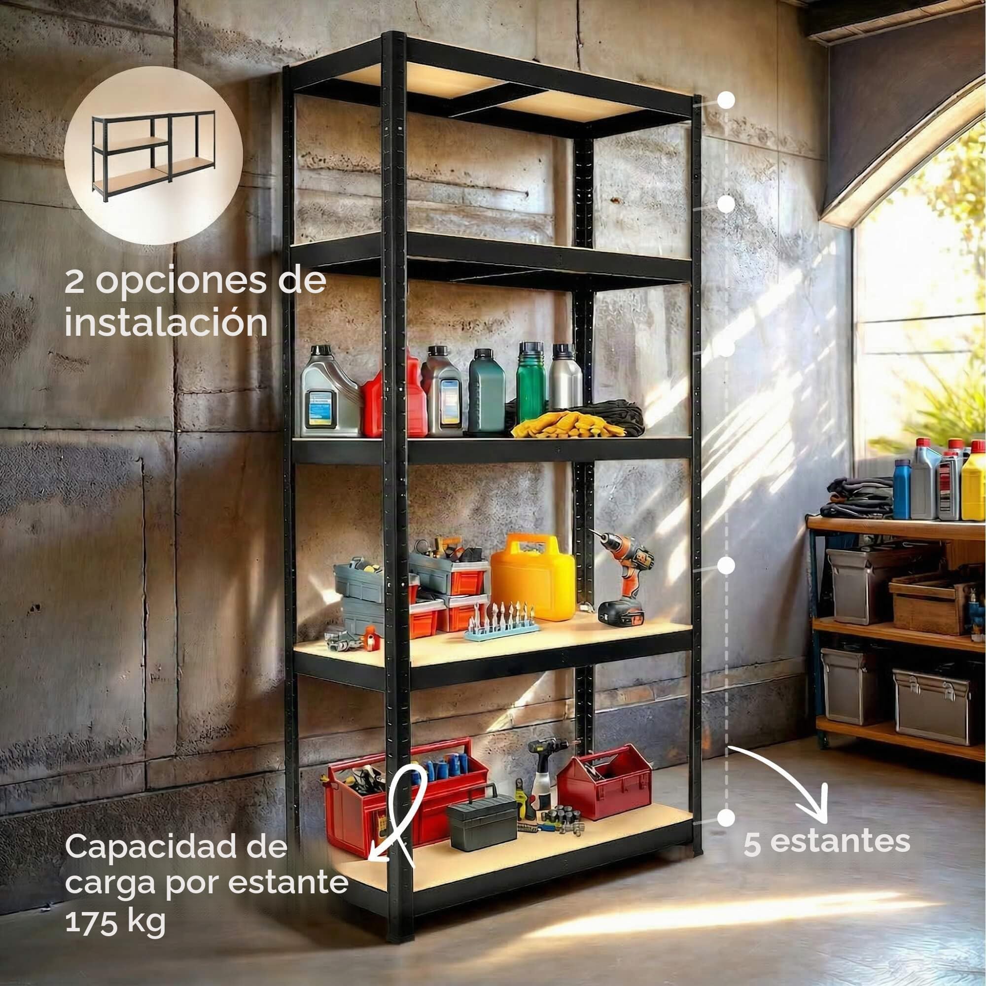 Arebos Juego de 3 estanterías para Cargas Pesadas | Combinación de estanterías esquineras | Capacidad de Carga de hasta 875 kg | Montaje Mediante Sistema de Enchufe | Robusta construcción metálica