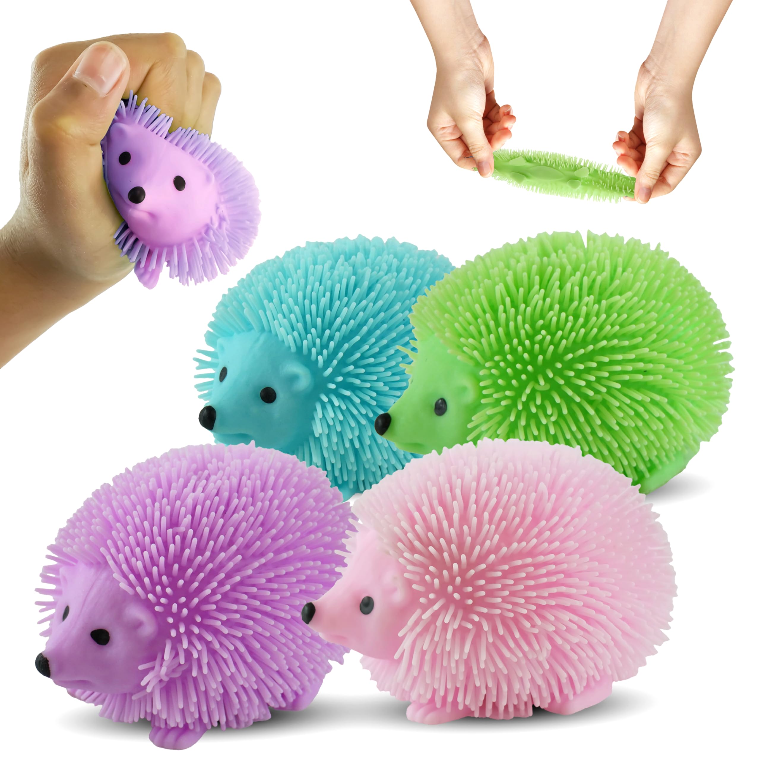 4Pcs Hedgehog Fidget Stress Balls, Squishy Sensory Toys for Kids & Adults, Soft Rubber Squeeze Ball for Anxiety Relief, Fine Motor Skills, ADHD