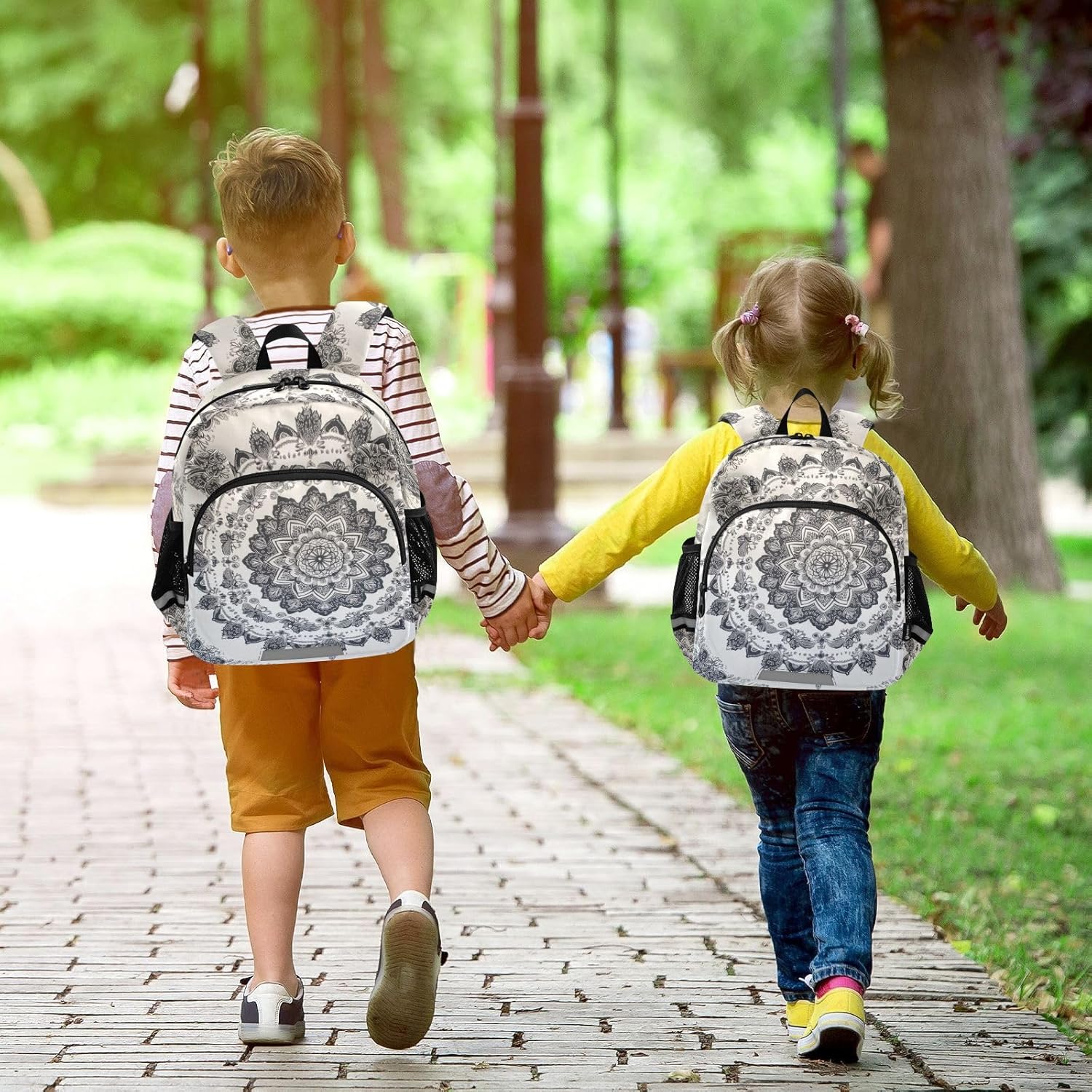 Floral Mandala Ivory Toddler Harness Backpack for Boys Girls 3-6 Years Kids Backpack with Anti Lost Safety Leash Child Leash Backpack for Preschool Travel Walking