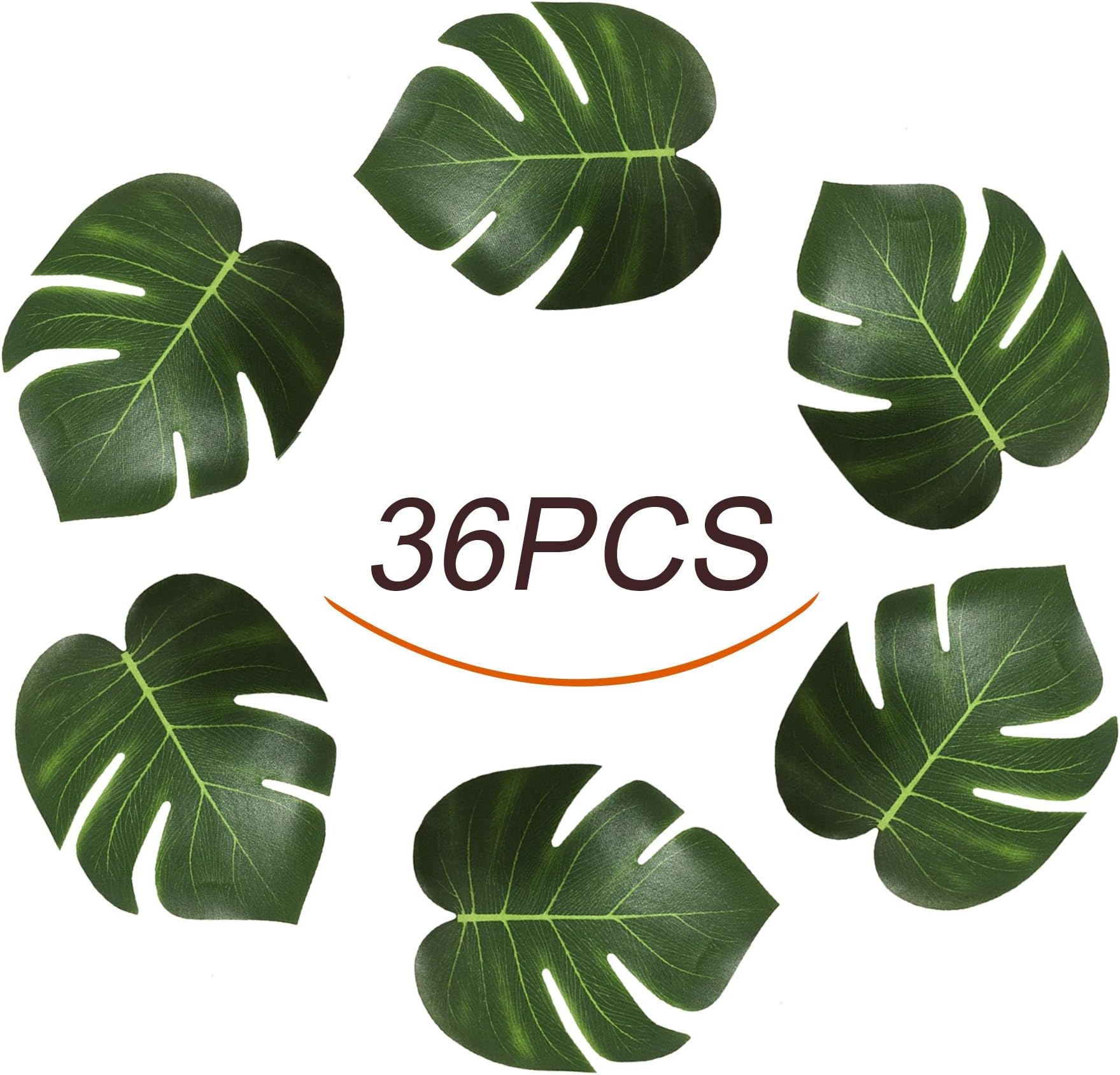 36 Pcs 8" Tropical Palm Leaves Simulation Imitation Leaf for Hawaiian Luau Party Jungle Beach Theme Decorations