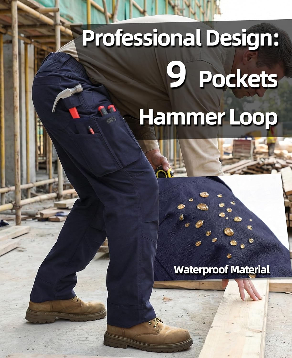 KONRECO FR Pants for Men Utility Cargo Pockets Flame Resistant Carpenter Jeans 8.5oz Stretch Soft Relaxed Fit NFPA2112 CAT2 - Image 6