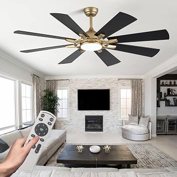60 Inch Black and Gold Ceiling Fans with Lights and Remote