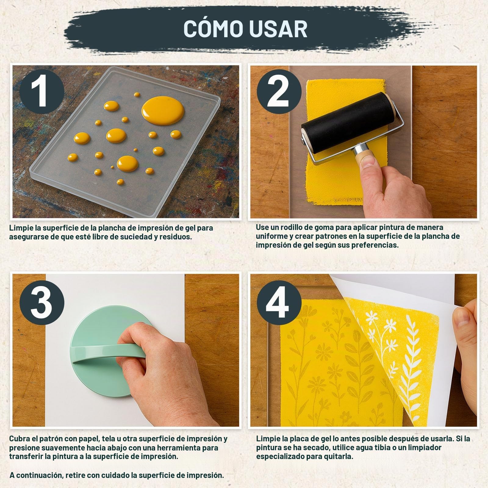 Kit de almohadilla de impresión en gel, placa de gel reutilizable para monoimpresión, estampado y arte de textura, incluye mini cepillo de rodillo, herramienta de arte no tóxica para
