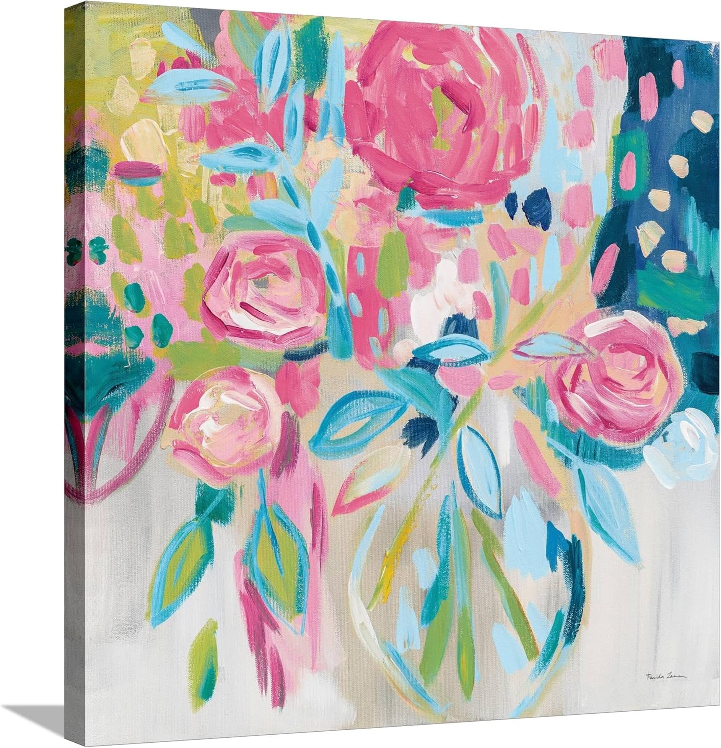 ART.COM Canvas Wall Art Prints Summer Pink Floral by Farida Zaman, Botanical Decor, 30" x 30"