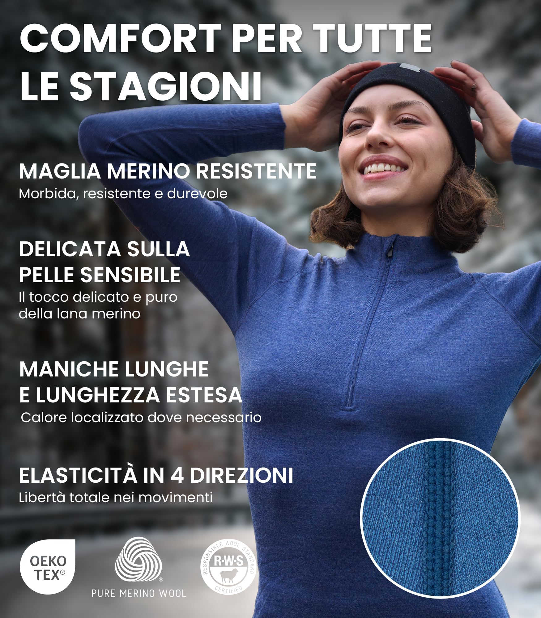Merino.tech Completo Lana Donna Merinos - Intimo Termico Merino Maglia e Pantalone con Calzini Leggero, Medio, Pesante