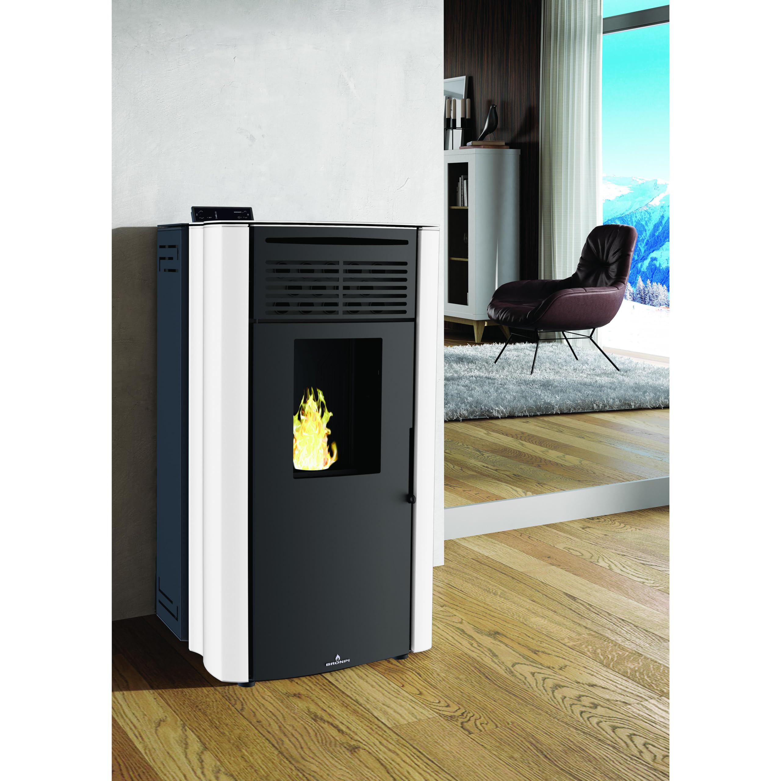 BRONPI - Estufa de Pellet Color Marfil Modelo CORAL-MF de 15 kW