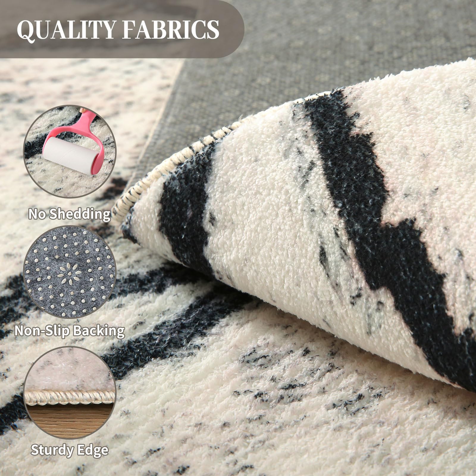 Tappeto Salotto Moderno a Pelo Corto Antiscivolo Quadro Astratto Oriental Tappeto per Soggiorno,Camera Da Letto (Beige/A righe Nero, 200 x 250 cm)