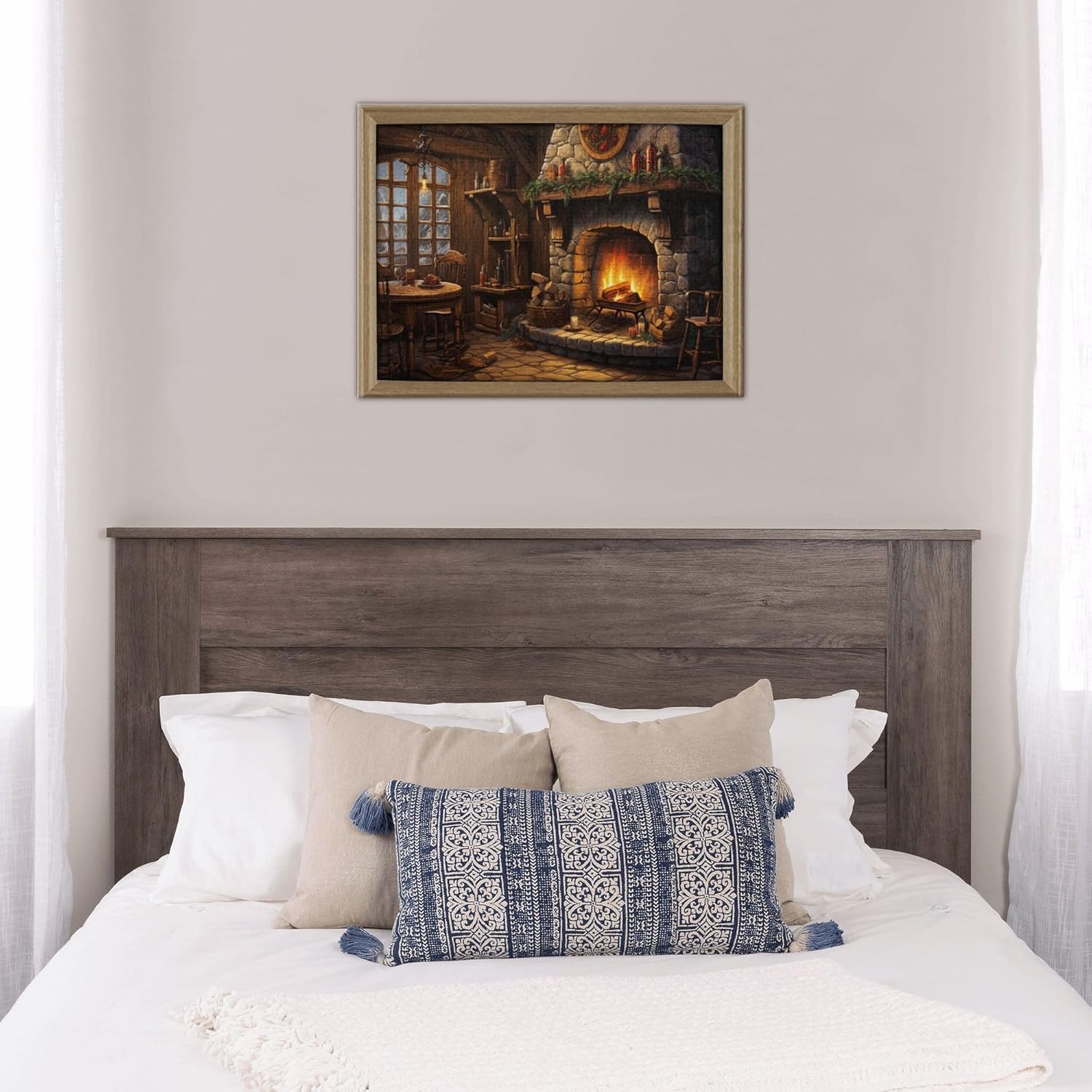 Rustic Cabin Fireplaces - 500 Piece Retro Jigsaw Puzzles,Great for Relaxation and Display for Puzzle Lovers,Classic Winter Interior Scene Wooden Puzzles As Home Decor,Adult Puzzle