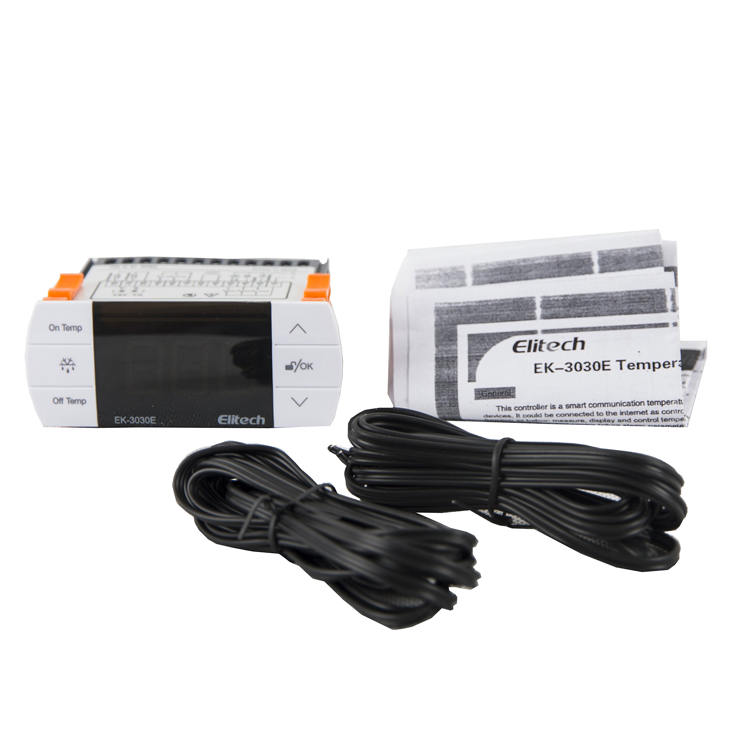 Elitech EK-3030E Régulateur de température numérique avec écran tactile, Thermostat à 2 relais, contrôle en sortie sortie réfrigération / chauffage, dégivrage et ventilateur, 2 sonde