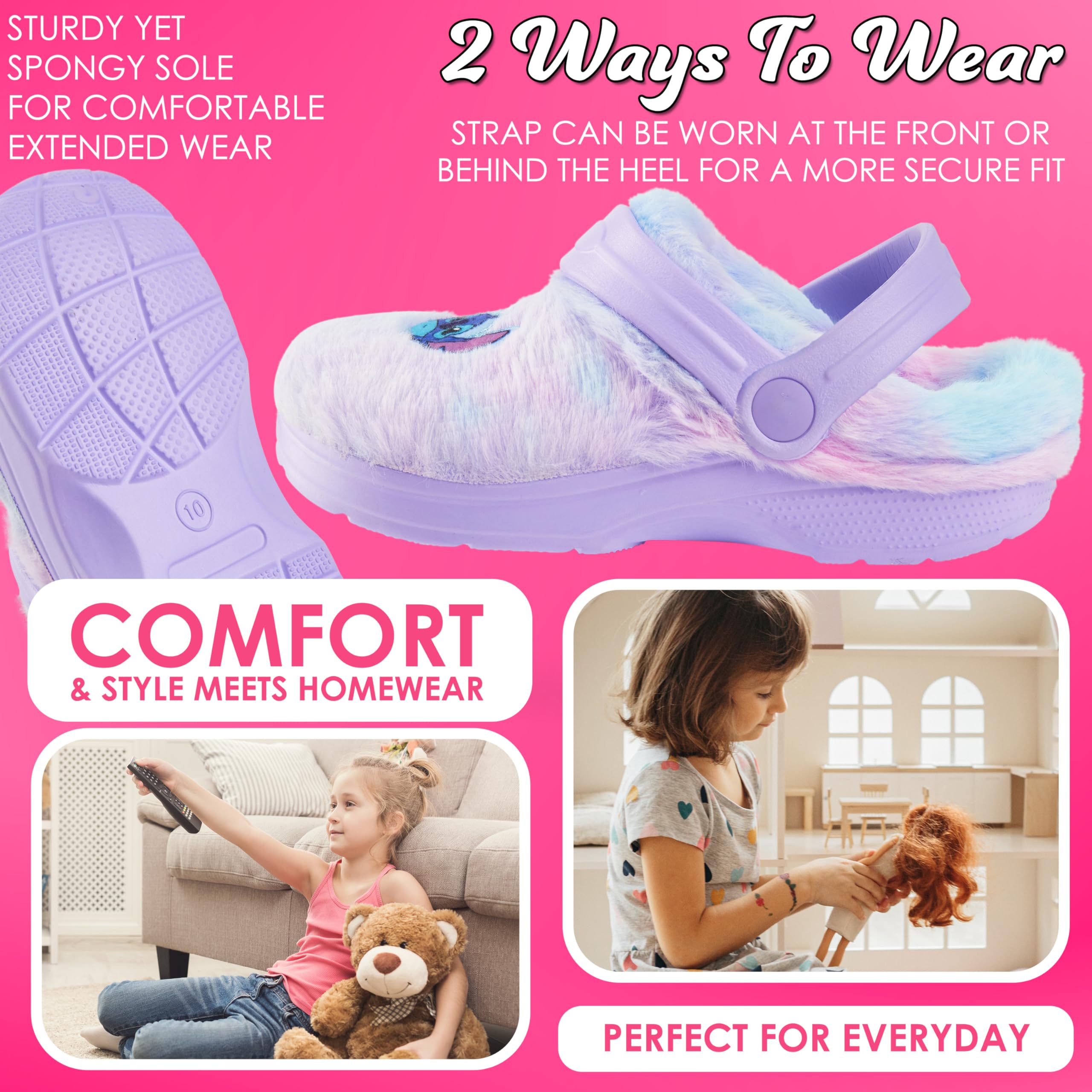 Disney Stitch Sabots Enfant Fille, EU 28-37, Chaussures de Jardin et Intérieur, Semelle Antidérapante en Fausse Fourrure (28 EU, Violet)