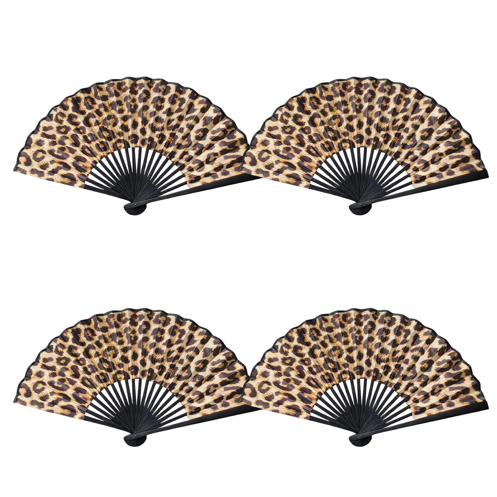 KxrTpx 4PCS Rave Fan Folding Hand Fan, Paper Fan for Events, Compact 7 Inch Leopard Print Design, Set of Four Collapsible Fans with Portable Size