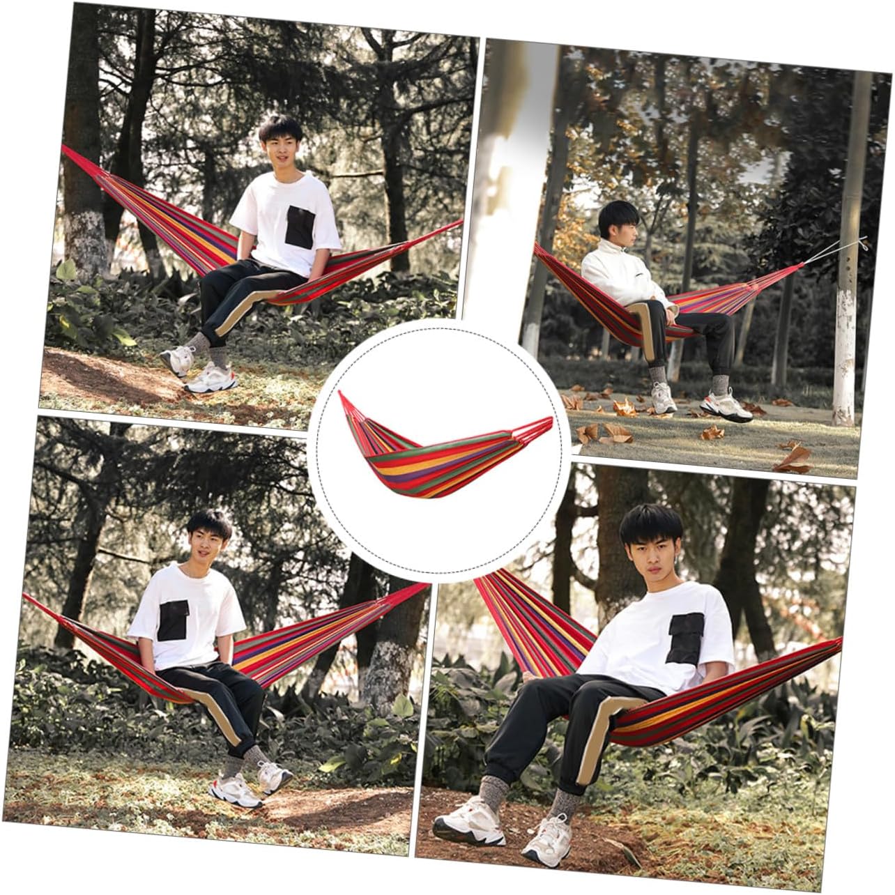 Single Camping Hammock Red Canvas Outdoor Swing Chair Thickened Leisure Hammock for Hiking Beach Picnic