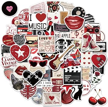 HomSeon 200PCS Downtown Girl Stickers, Aesthetic Trendy Stickers Pack for Laptop Luggage Water Bottle, Red and Black Downtown Girl Decals Urban Fashion Downtown Party Favor